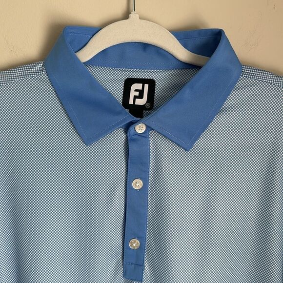 FootJoy Mens Light Blue Geometric White Box Check Short Sleeve Polo Shirt XL - Picture 3 of 9
